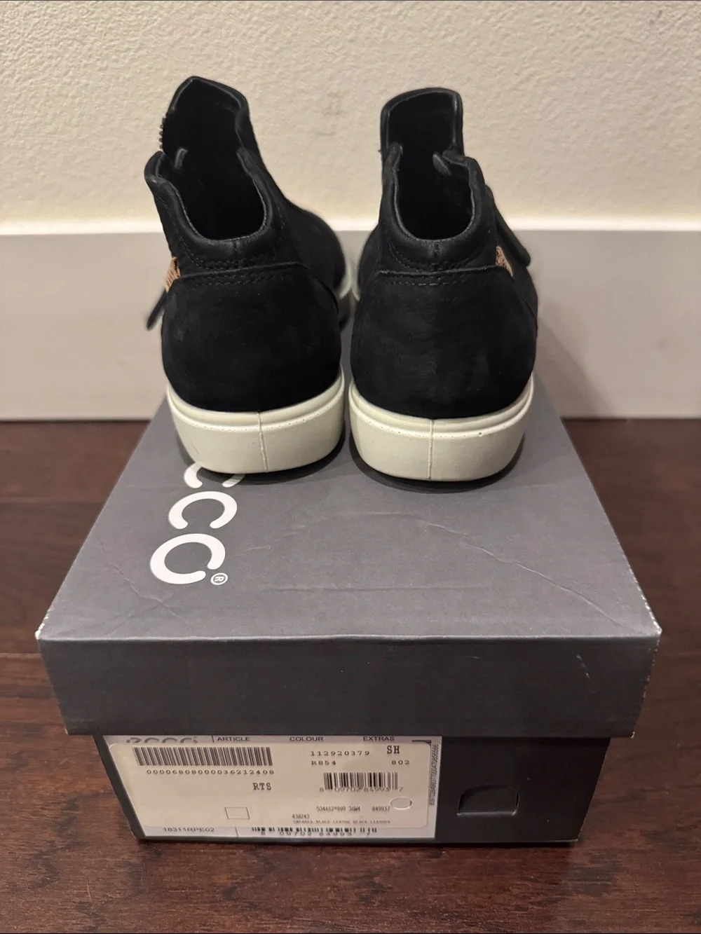Ecco Black Suede Ankle Booties with White Sole